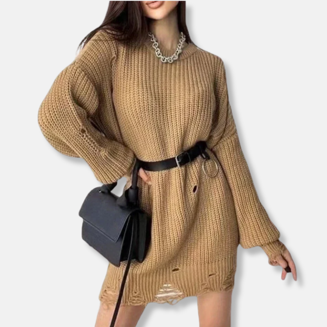 Ribbed Knit Mini Balloon Sleeve Dress