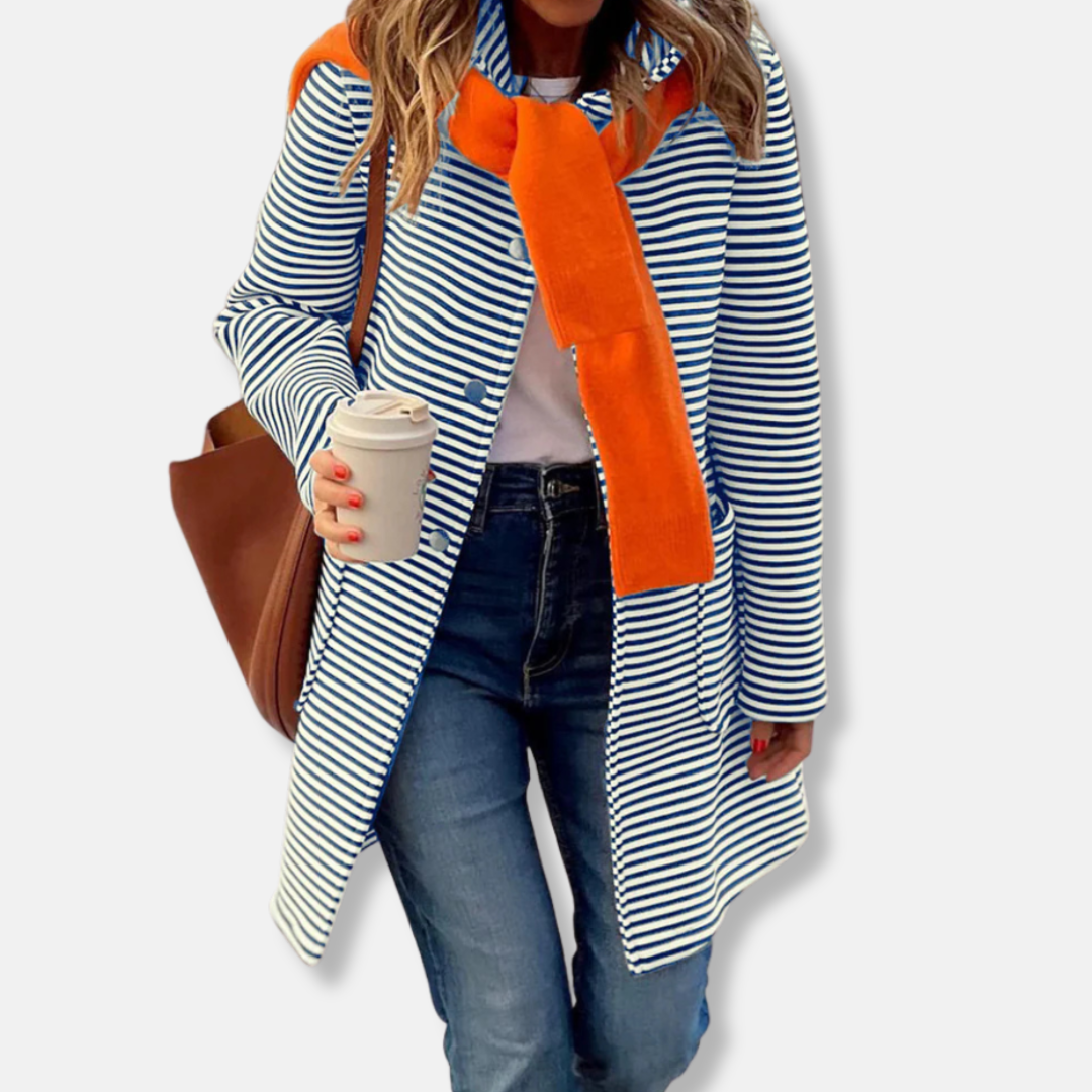 Striped Relaxed Fit Double-Breasted Trench Coat