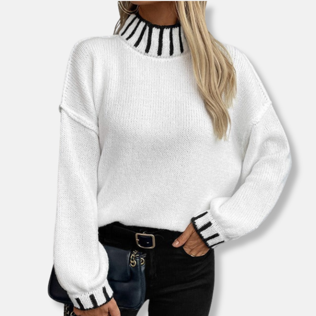 Ribbed Knit Mock Turtleneck Blouson Sweater