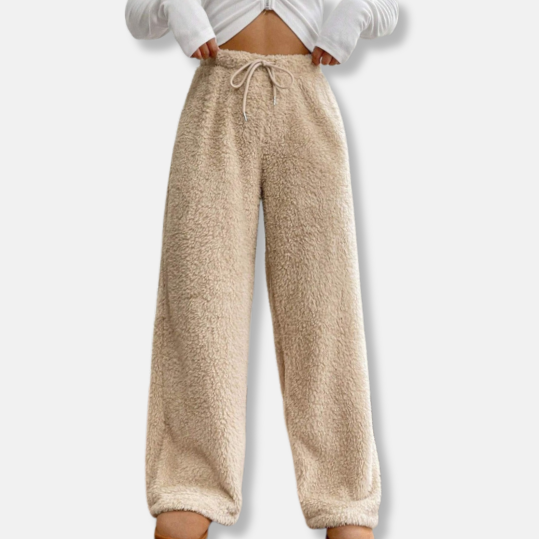 Plush Fleece Wide Leg Drawstring Lounge Pants