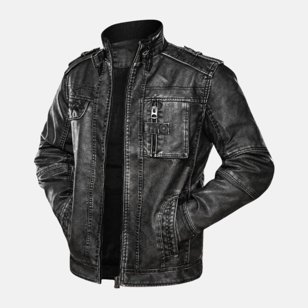 Distressed Slim Fit Leather Jacket