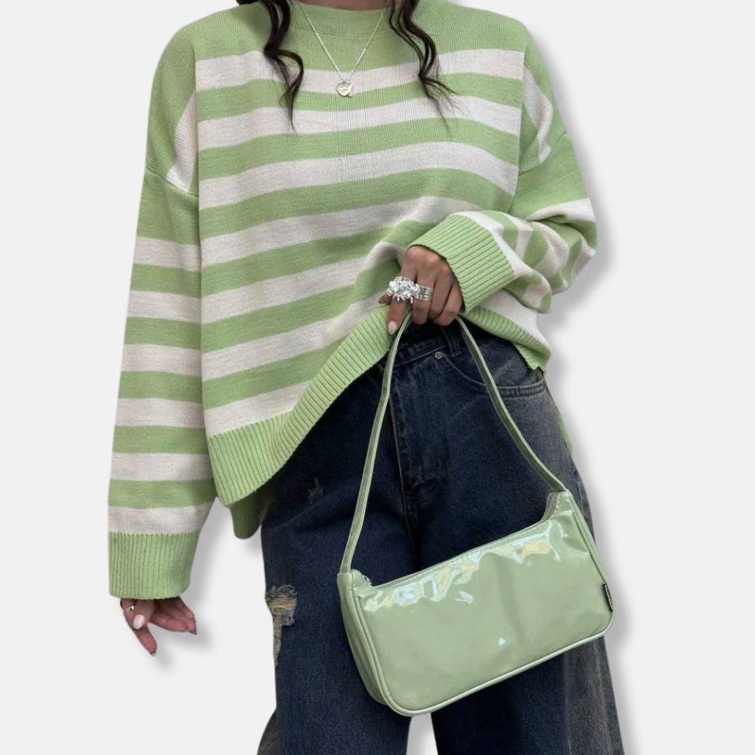Striped Loose Fit Knit Pullover Sweatshirt