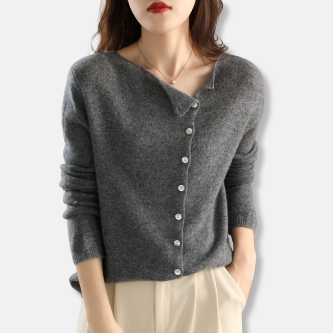 Knit Relaxed Fit Asymmetrical Neckline Cardigan