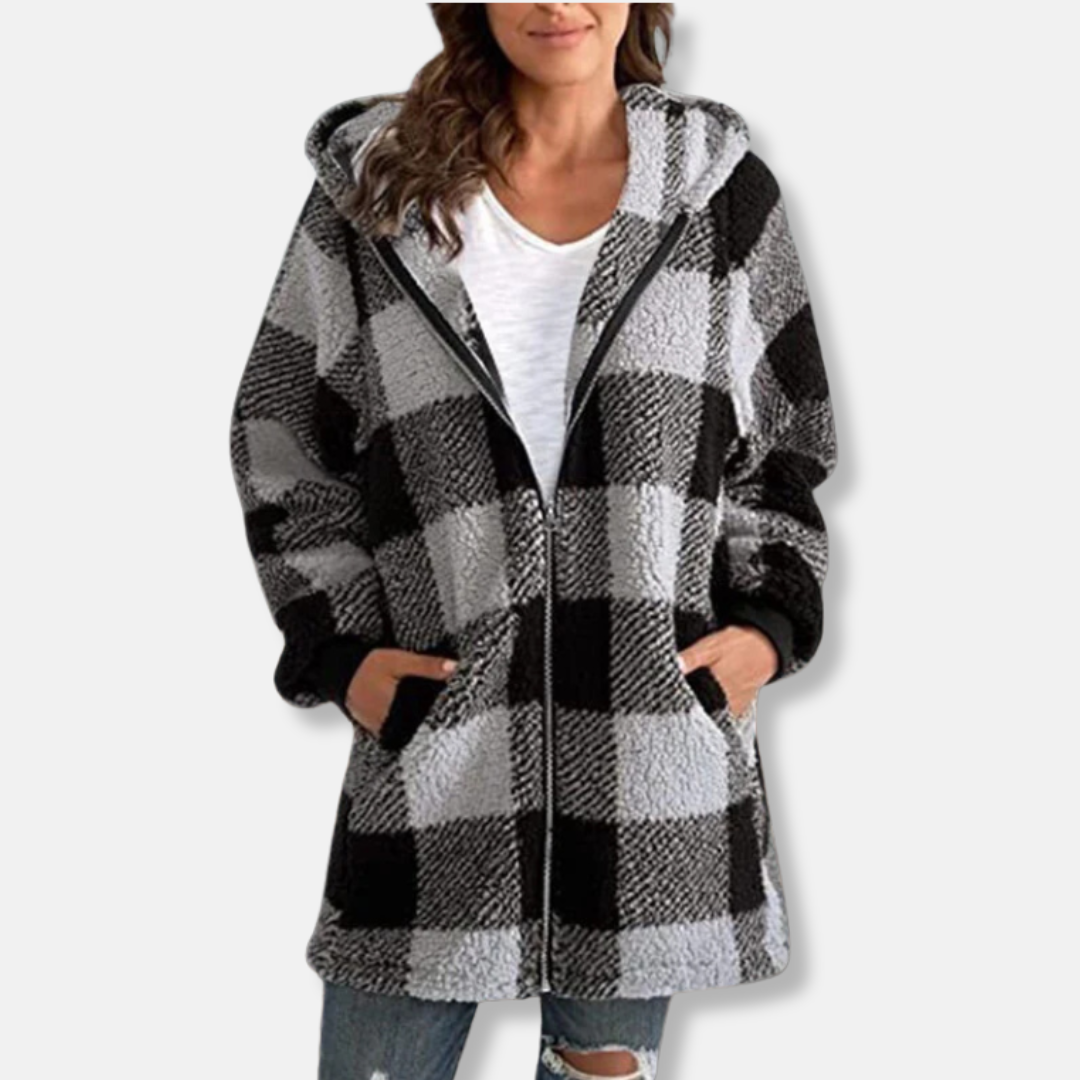 Buffalo Plaid Mid-Thigh Sherpa Fleece Jacket
