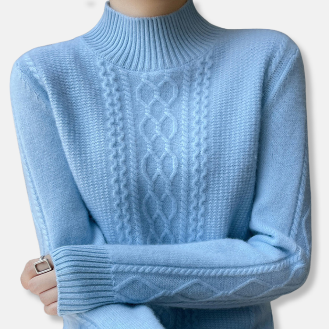 Soft-Touch Cable Knit Mock Neck Sweater