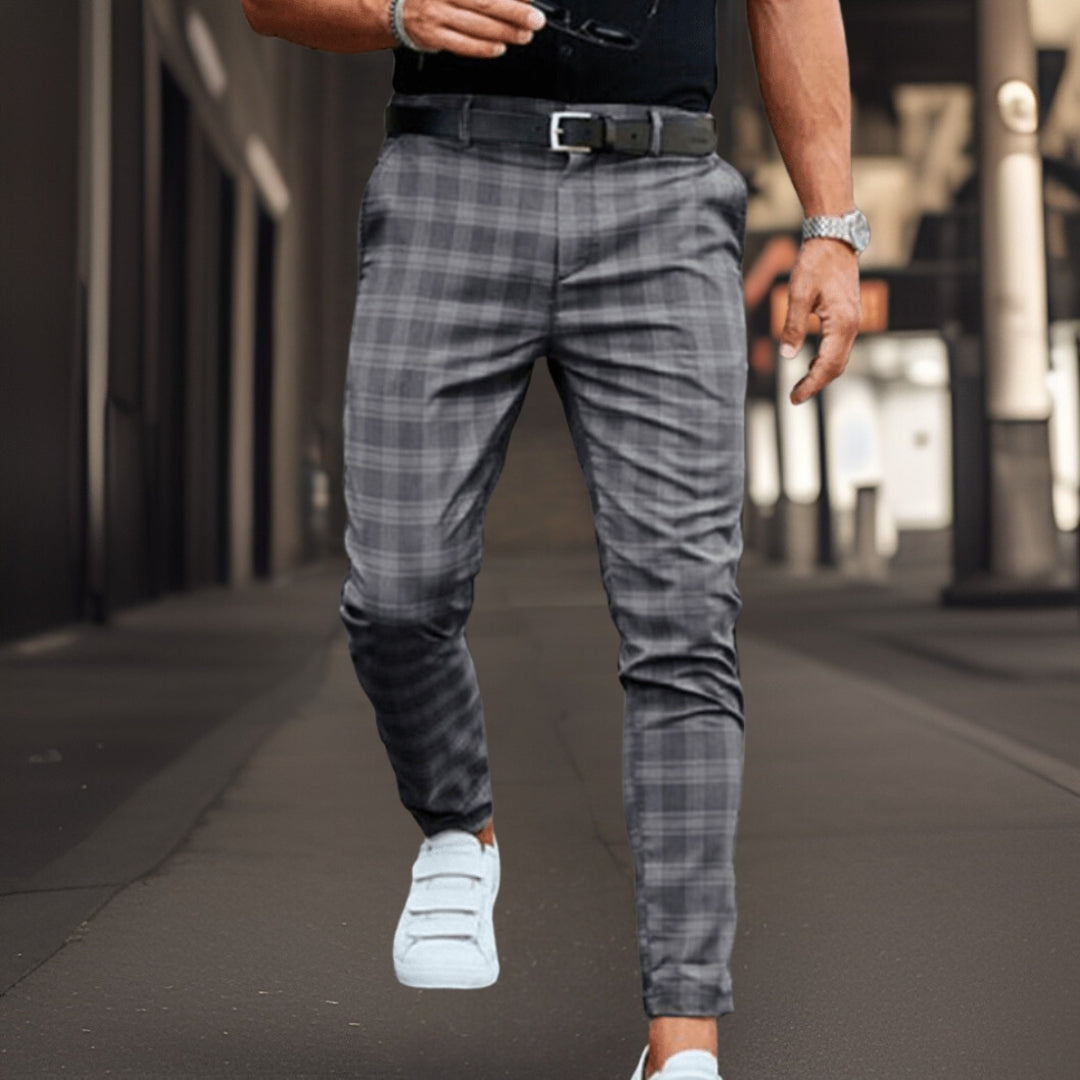 Breathable Blend Checkered Slim Fit Chinos
