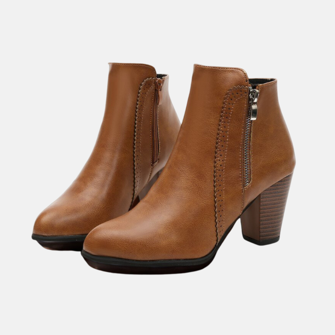 Faux Leather Almond Toe Zipper Ankle Boots