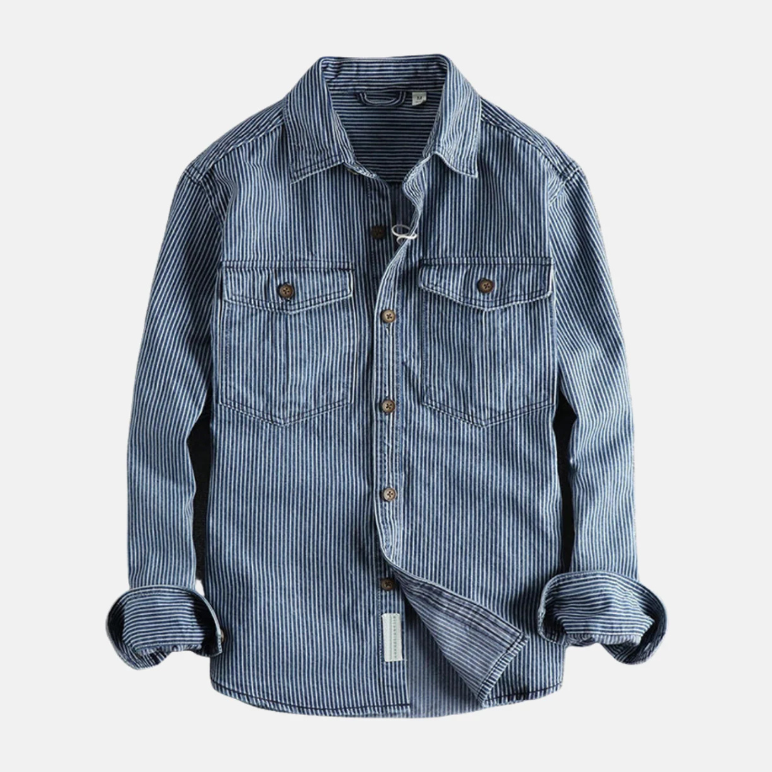 Cotton Blend Vertical Striped Shirt