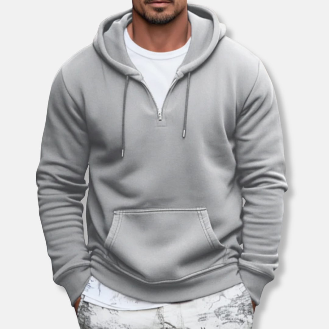 Quarter Zip Relaxed Kangaroo Pocket Hoodie