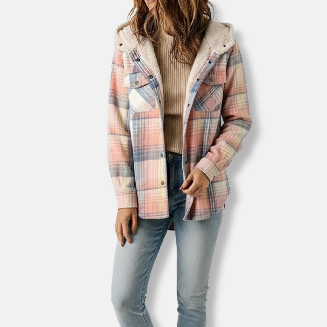 Hooded Plaid Sherpa-Lined Cotton Blend Shacket