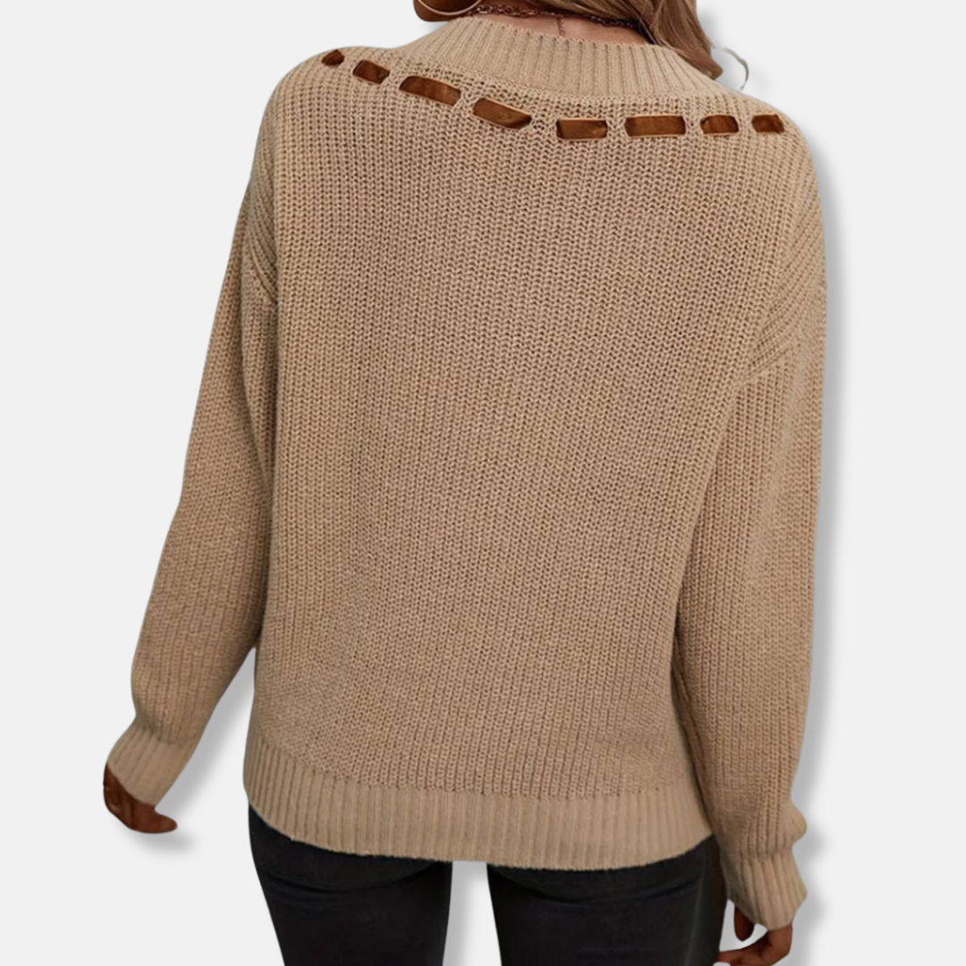 Knit Relaxed Fit V-Neck Ribbon Tie Sweater