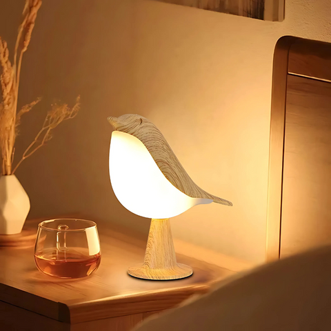 Minimalist Wood-Effect Bird Table Lamp