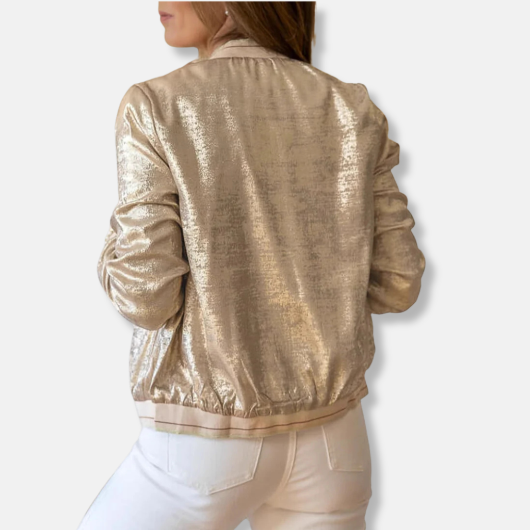 Shiny Textured Relaxed Fit Bomber Jacket