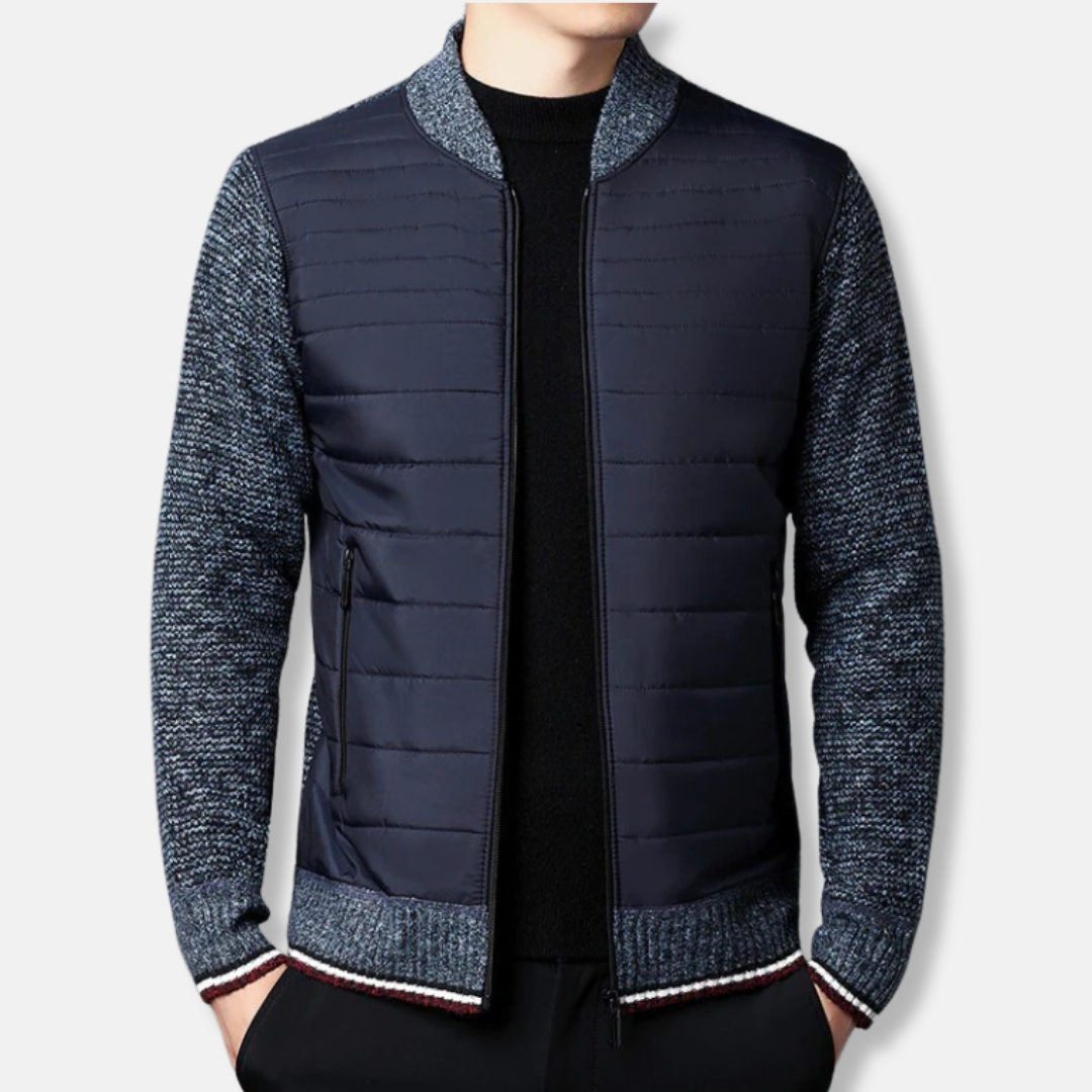 Padded Hip Length Ribbed Stand Collar Jacket