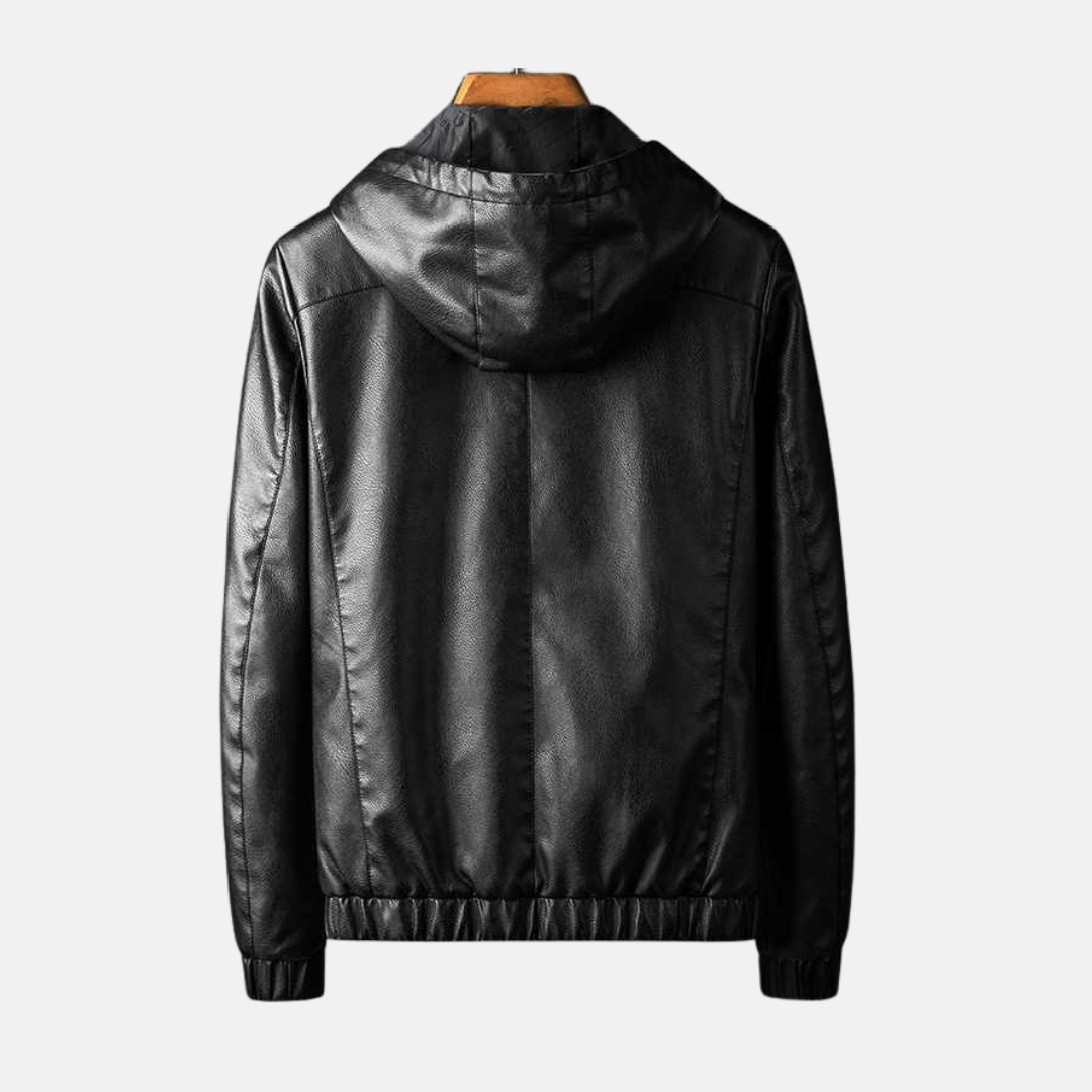 Faux Leather Relaxed Fit Hooded Jacket