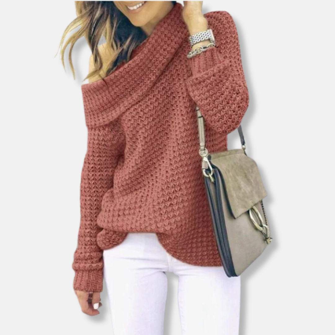 Oversized Off-Shoulder Draped Neckline Sweater