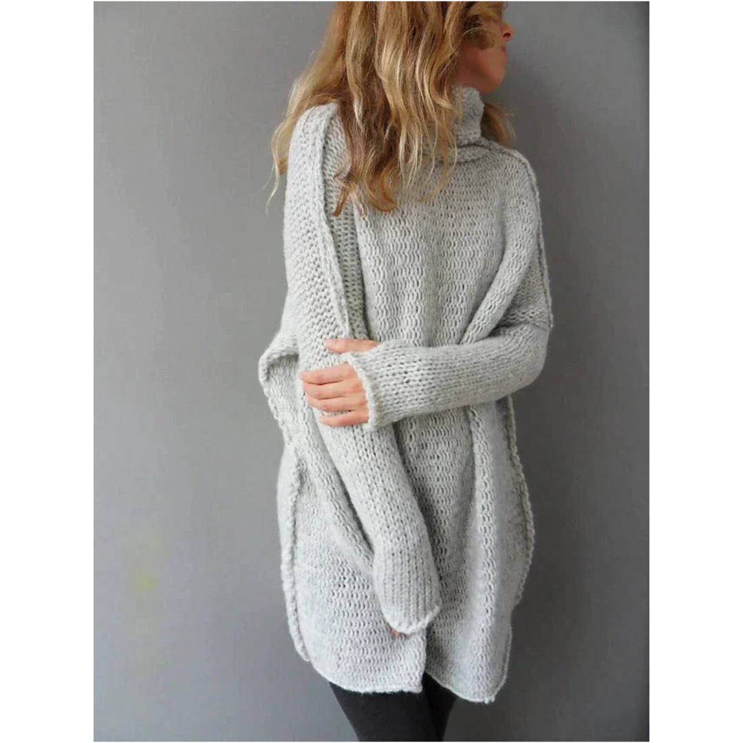Chunky Wool Blend High Neck Tunic Sweater
