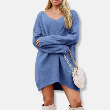 Ribbed Knit V-Neck Mini Dress
