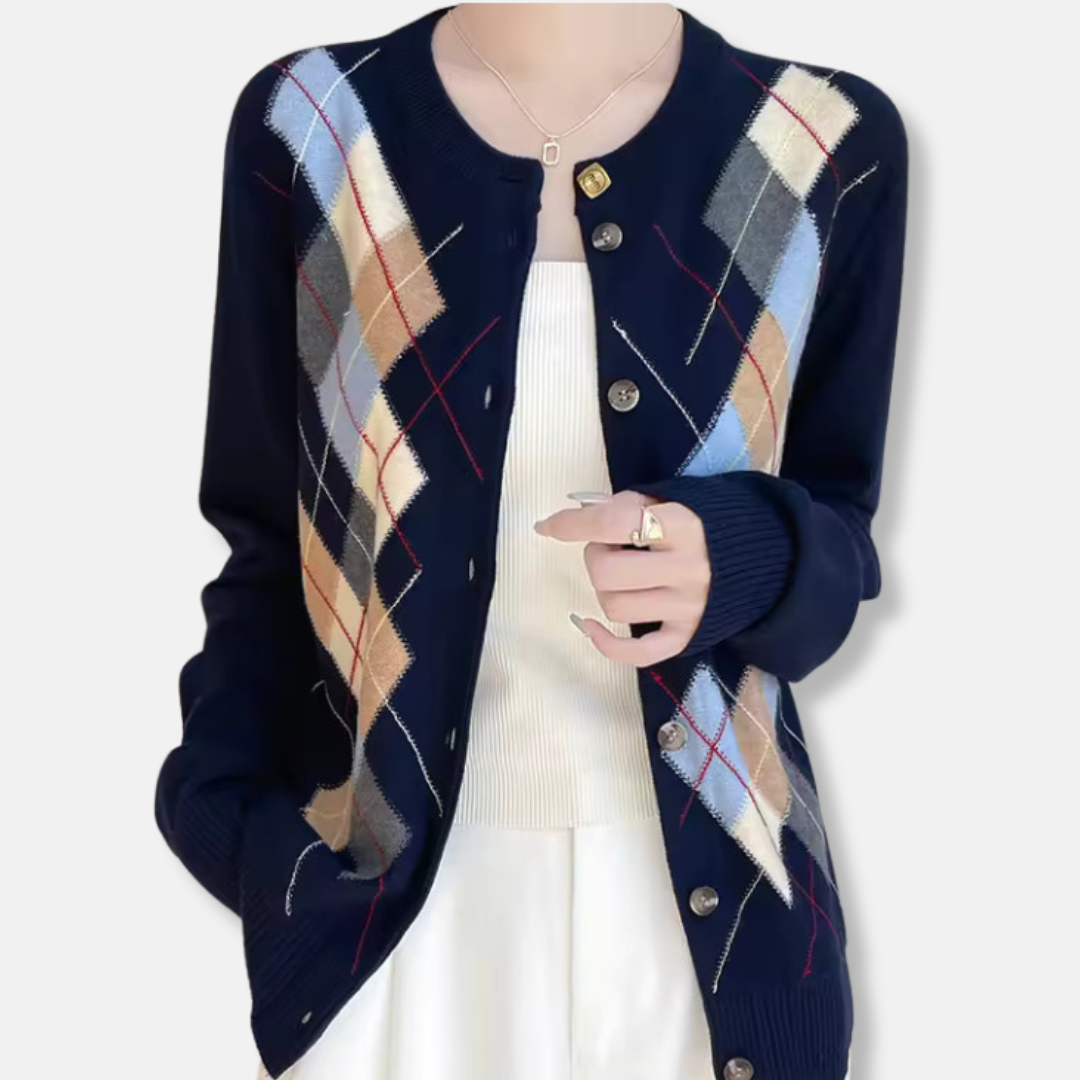 Knit Argyle Button Front Cardigan Sweater