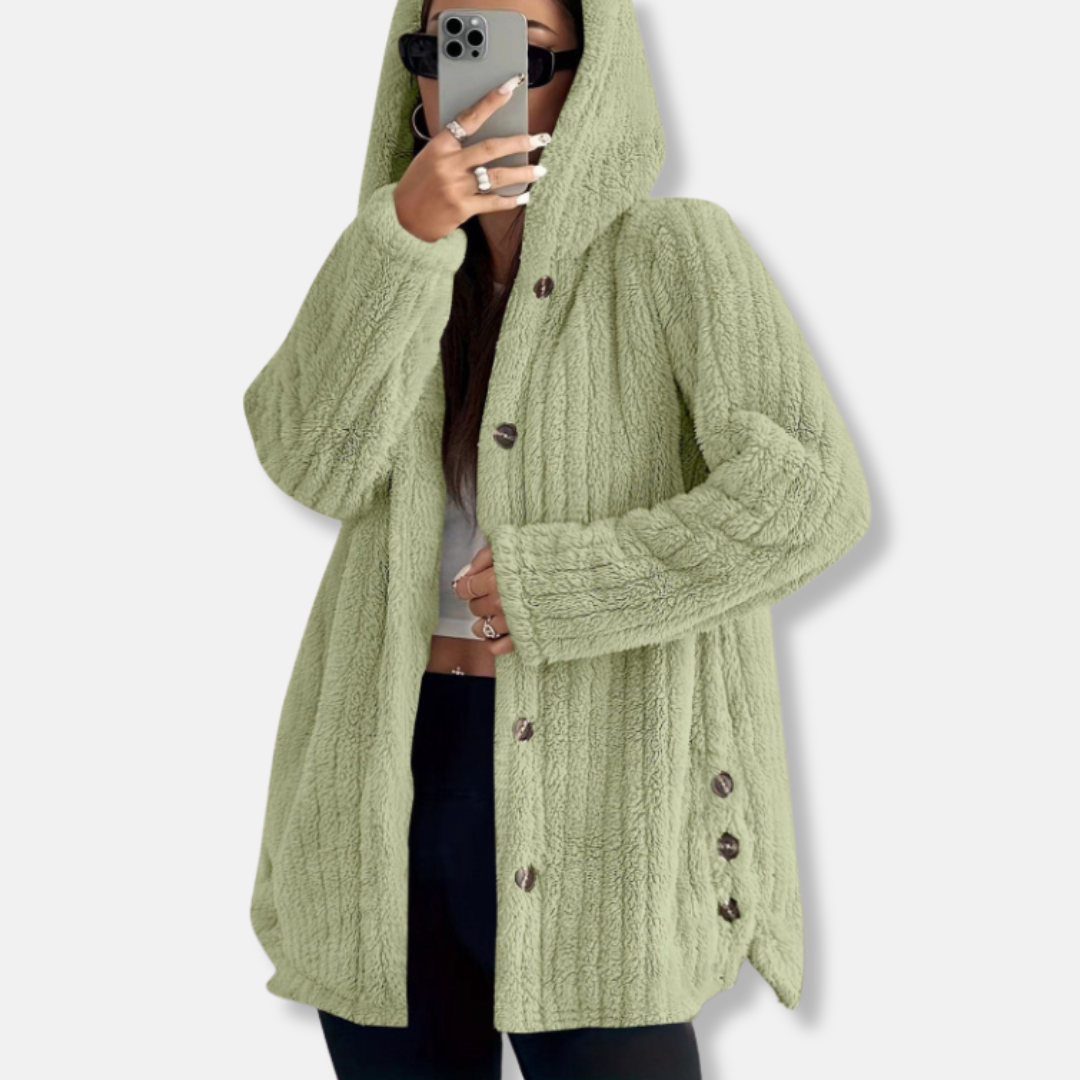 Plush Hooded Loose Fit Textured Coat