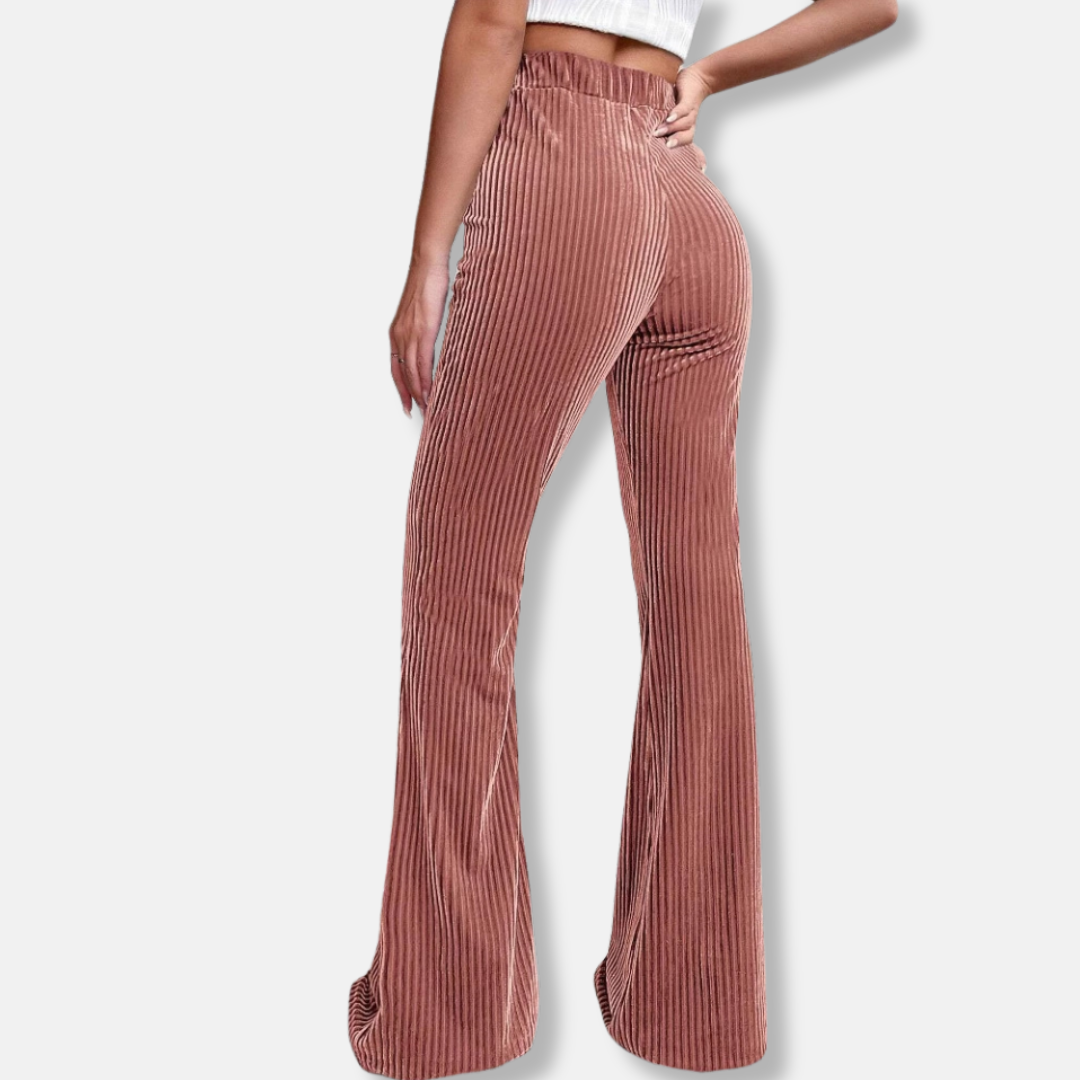 Velvet Ribbed High Waist Flared Pants