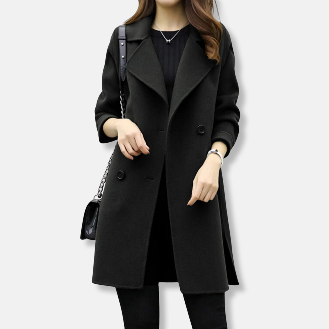 Wool Double Breasted Mid-Thigh Coat