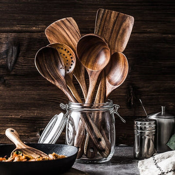 Teak Wood Tapered Handles Utensil Set
