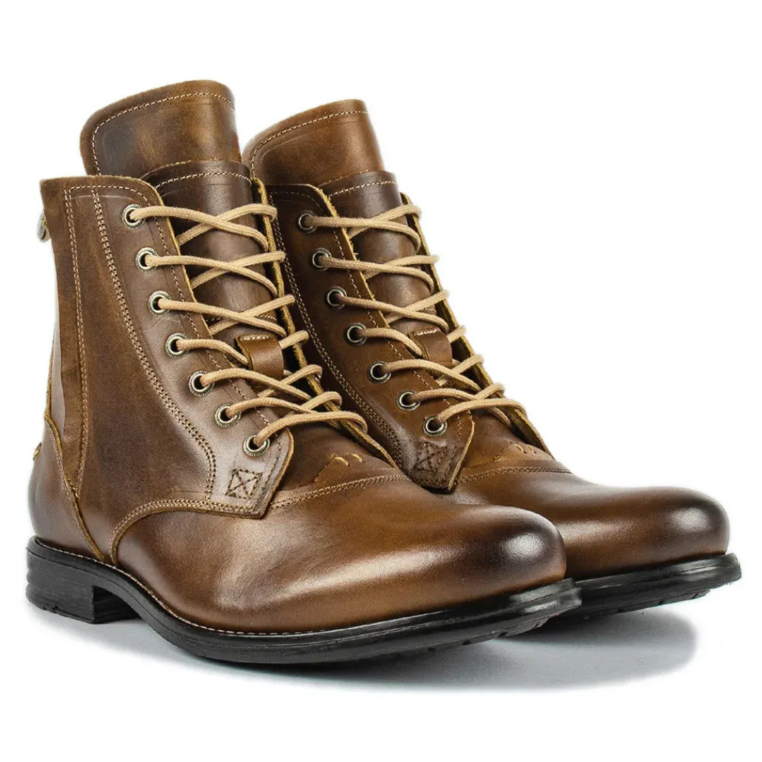 Leather Lace-Up Mid-Height Cap Toe Boots