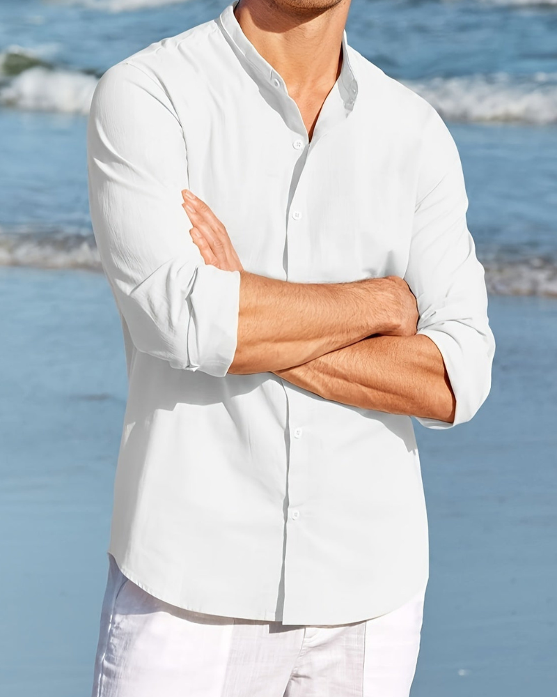 Men's Shirt – Relaxed Fit – Natural Fibers – Mandarin Collar – Long Sleeves