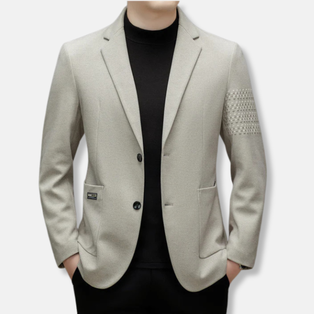 Embroidered Slim Fit Wool Blend Blazer