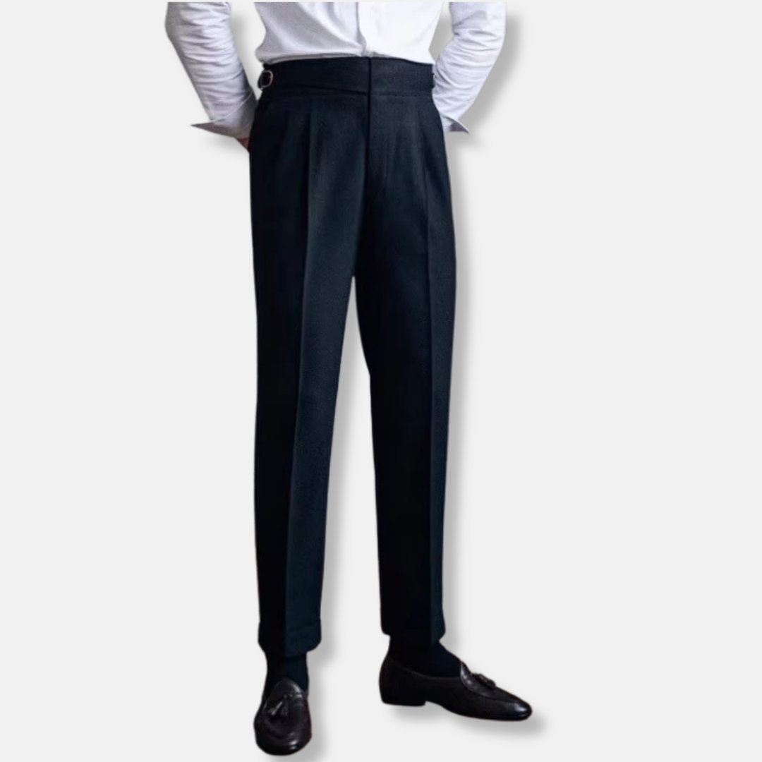 Tailored Fit Pleated Wool Blend Trousers