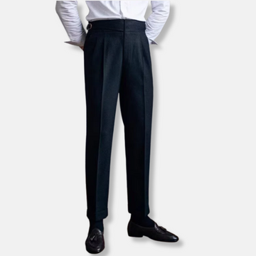 Tailored Fit Pleated Wool Blend Trousers