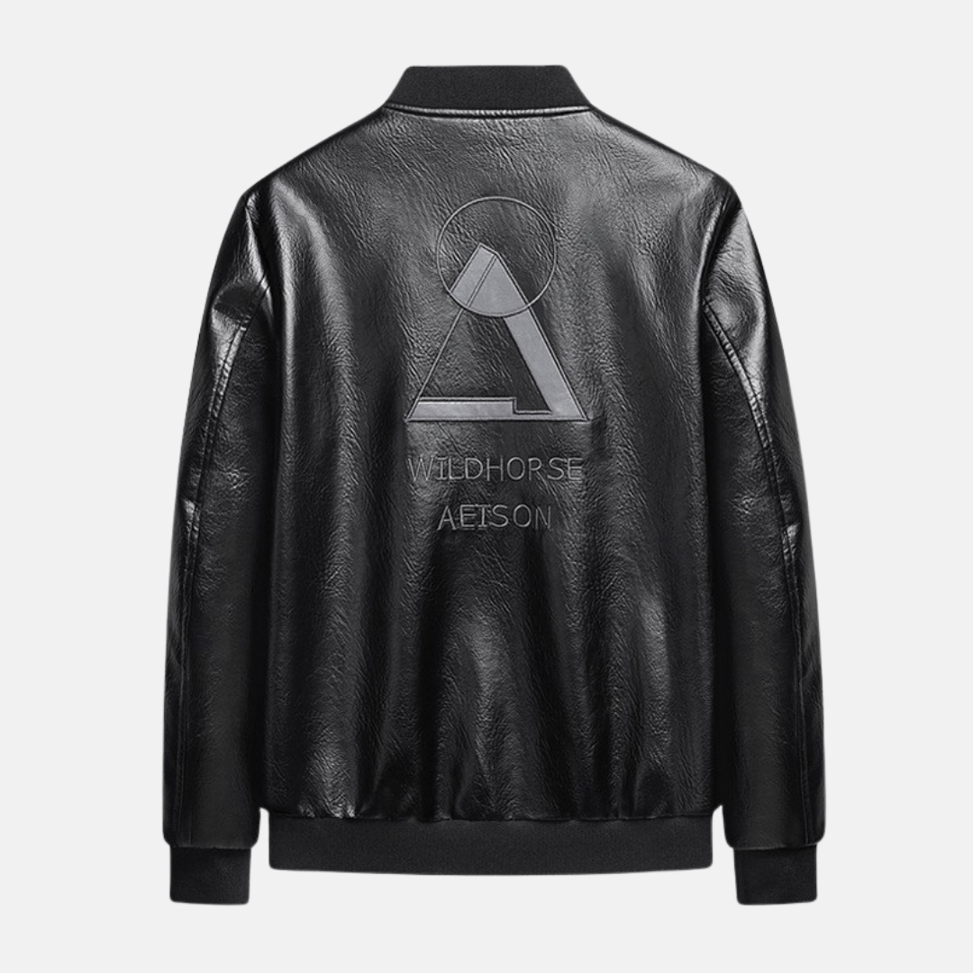 Embroidered Faux Leather Bomber Jacket