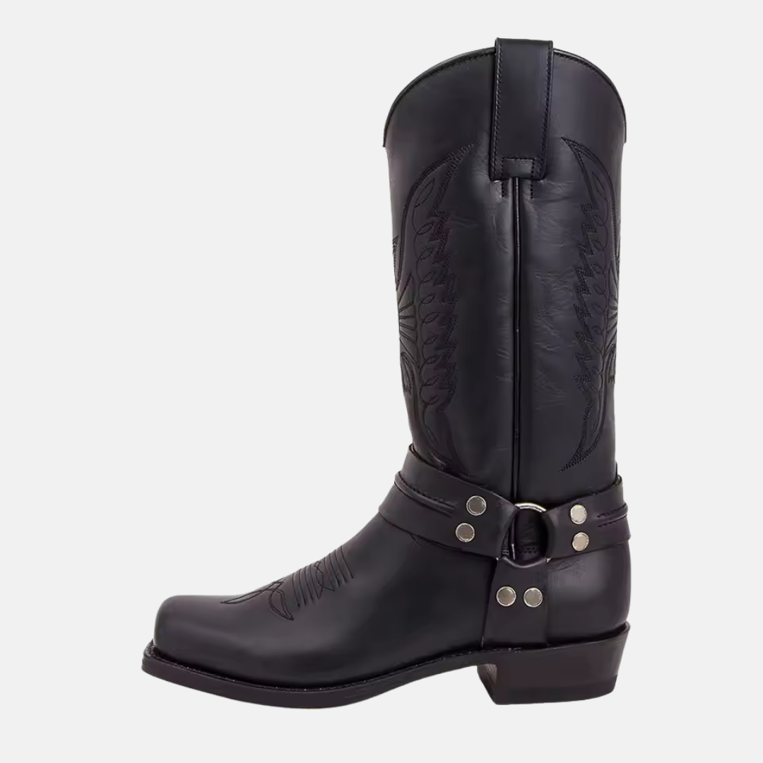 Leather Embroidered Western Harness Boot