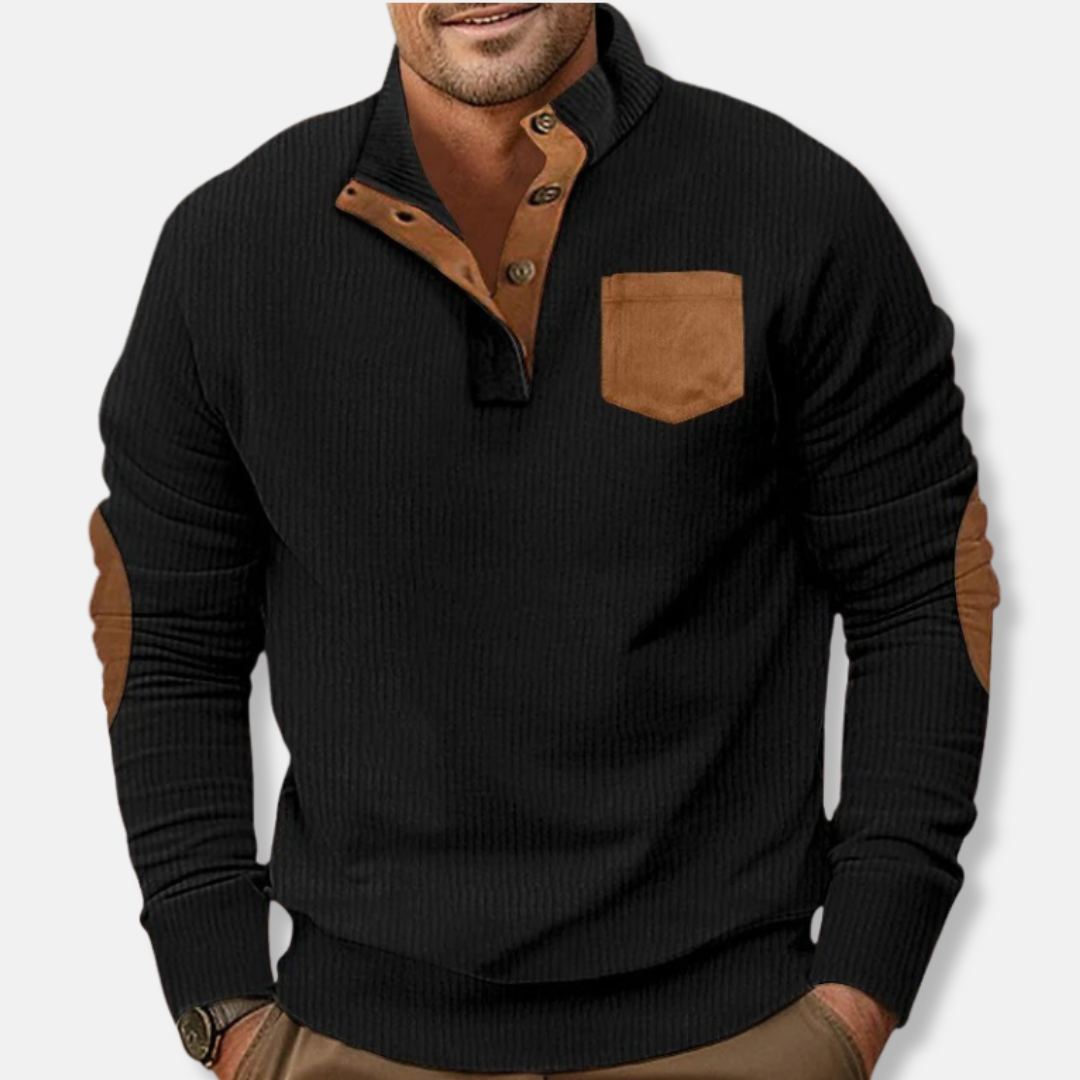 Ribbed Knit Contrast Elbow Patch Sweatshirt