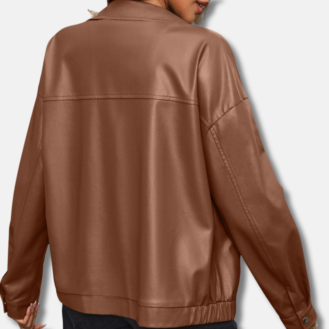 PU Leather Relaxed Cropped Biker Jacket