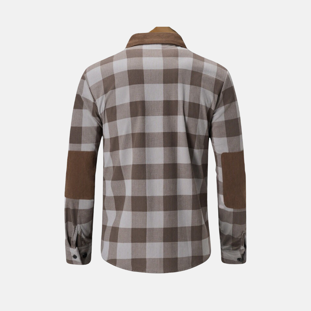 Woven Ribbed Plaid Long Sleeve Shirt