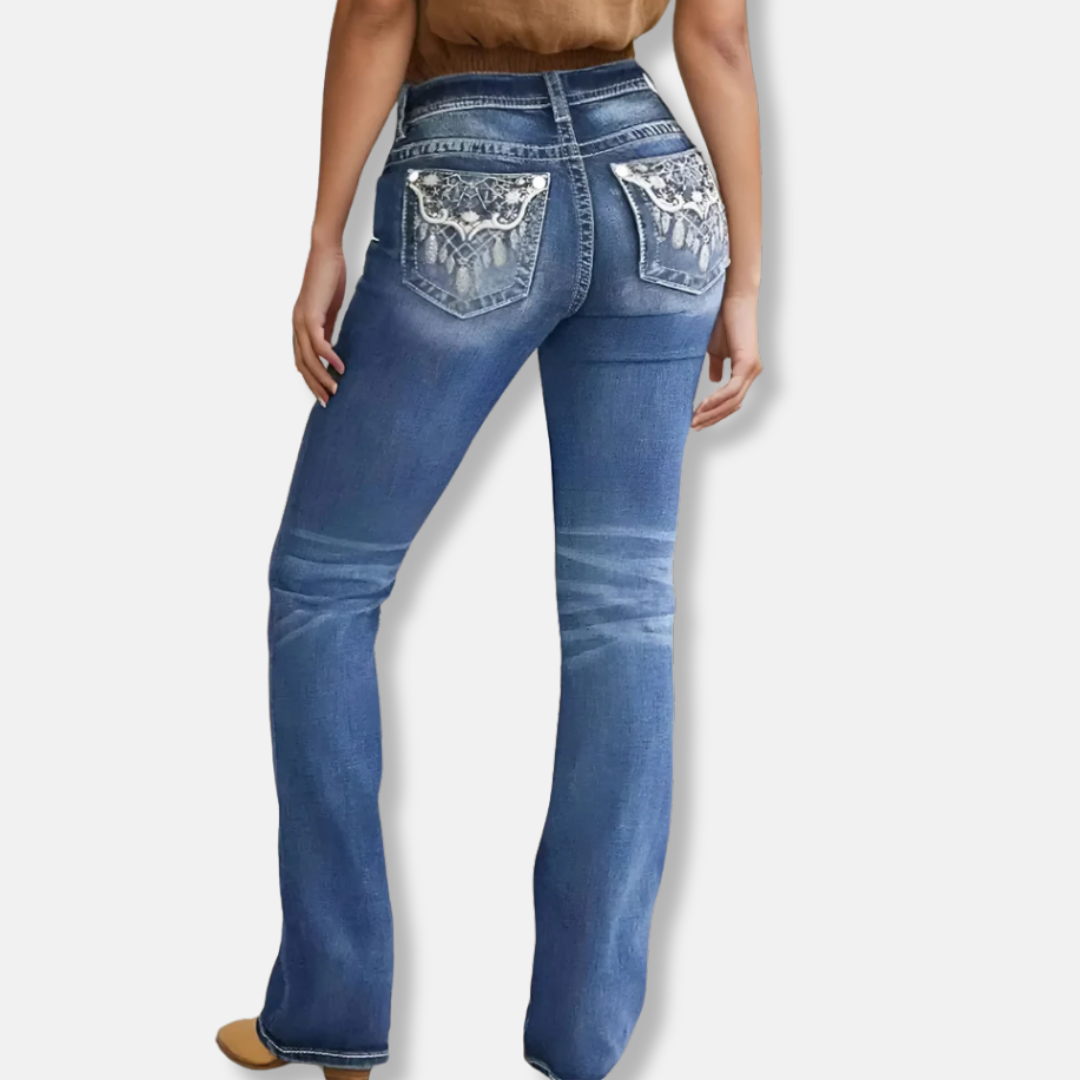 Contrast Stitching Mid-Rise Bootcut Jeans