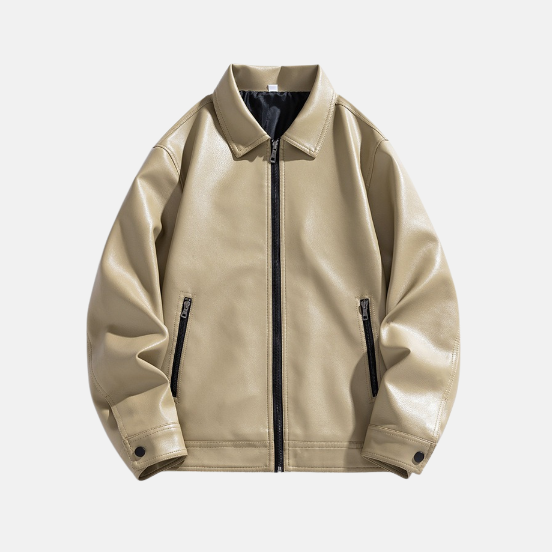 Sherpa-Lined Faux Leather Relaxed Fit Jacket