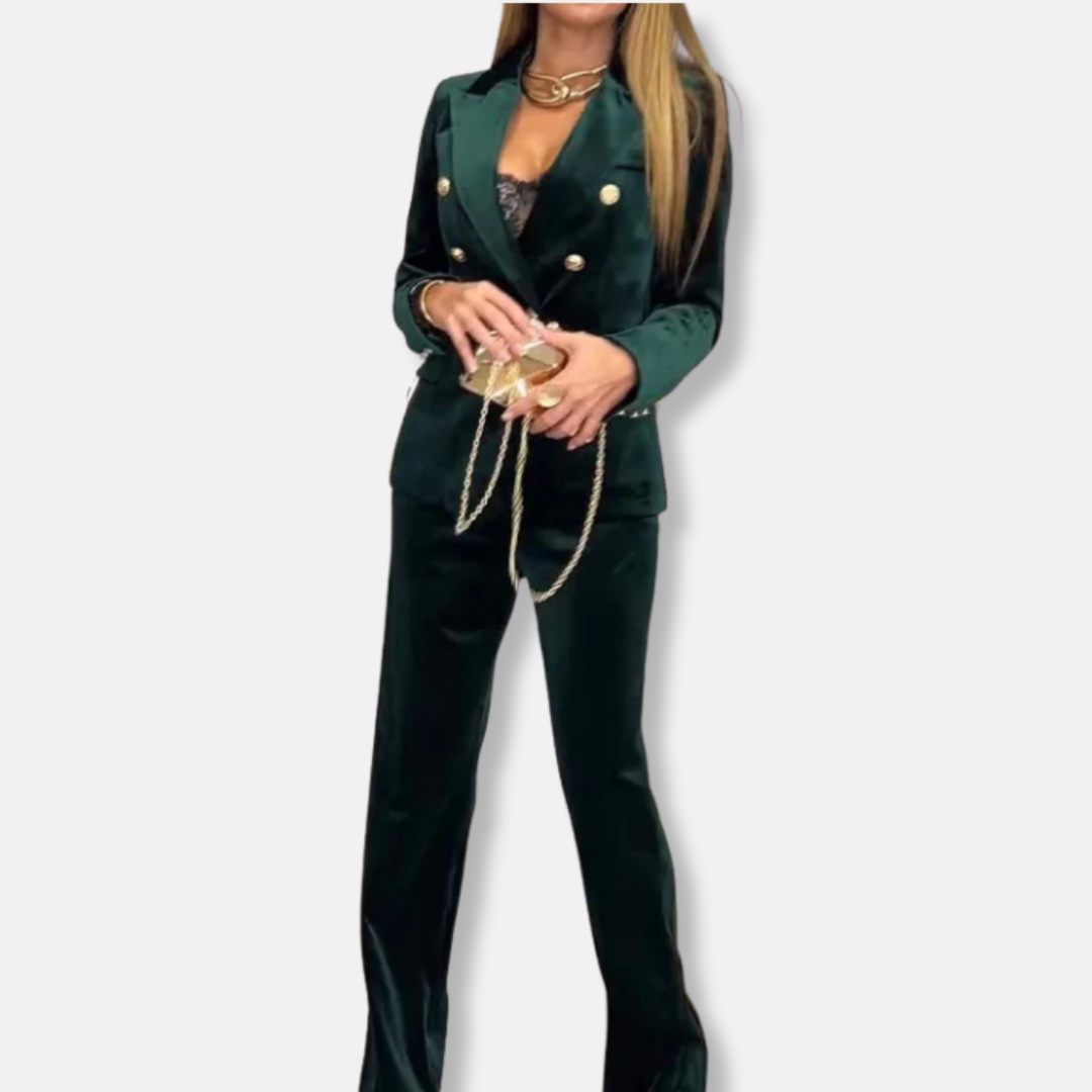 Velvet Tailored Wide-Leg Two-Piece Set