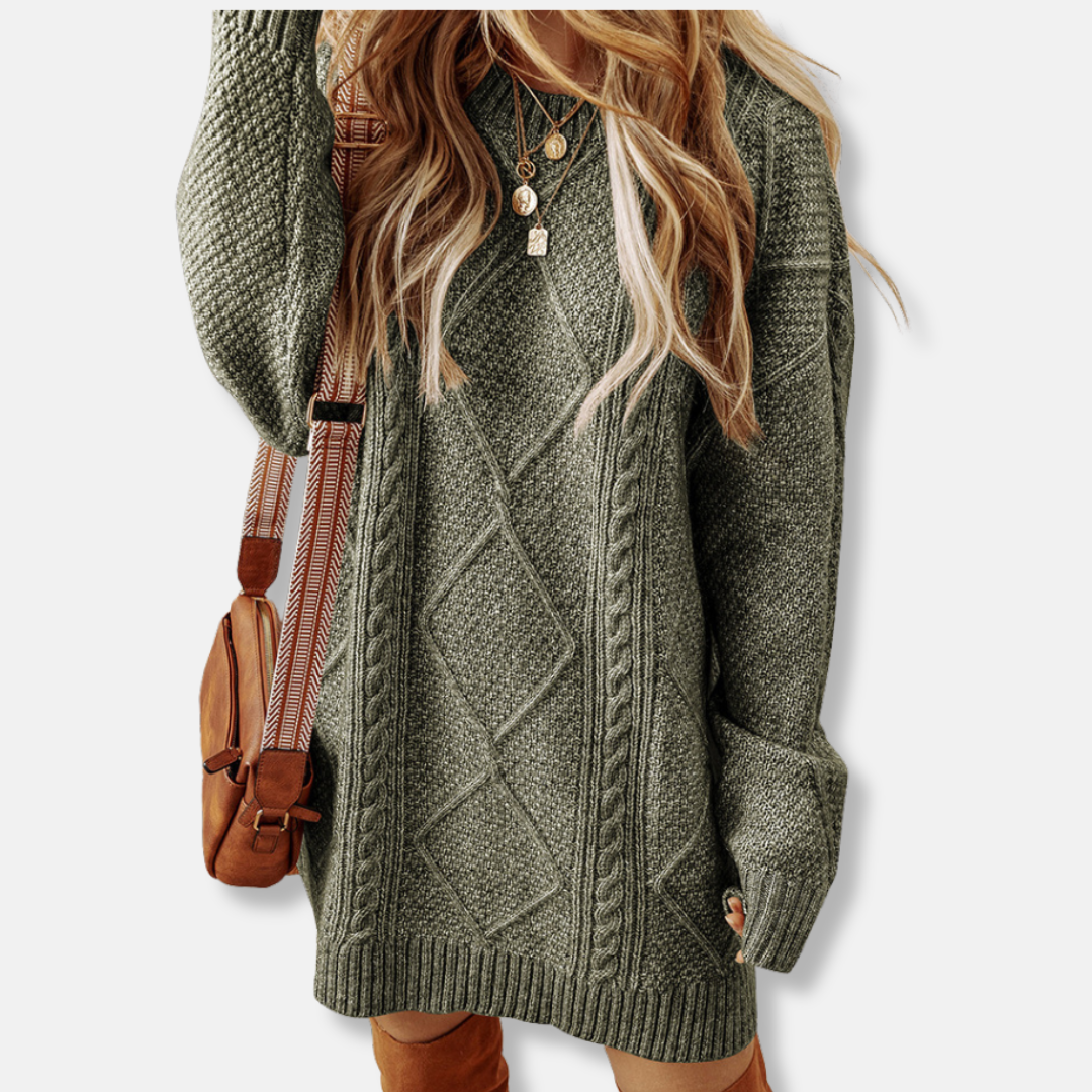 Cable Knit Loose Fit Knee Length Sweatshirt