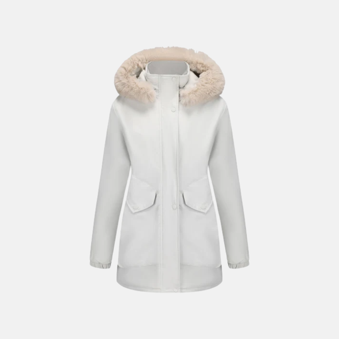 Adjustable Waist Faux Fur Hood Parka Jacket