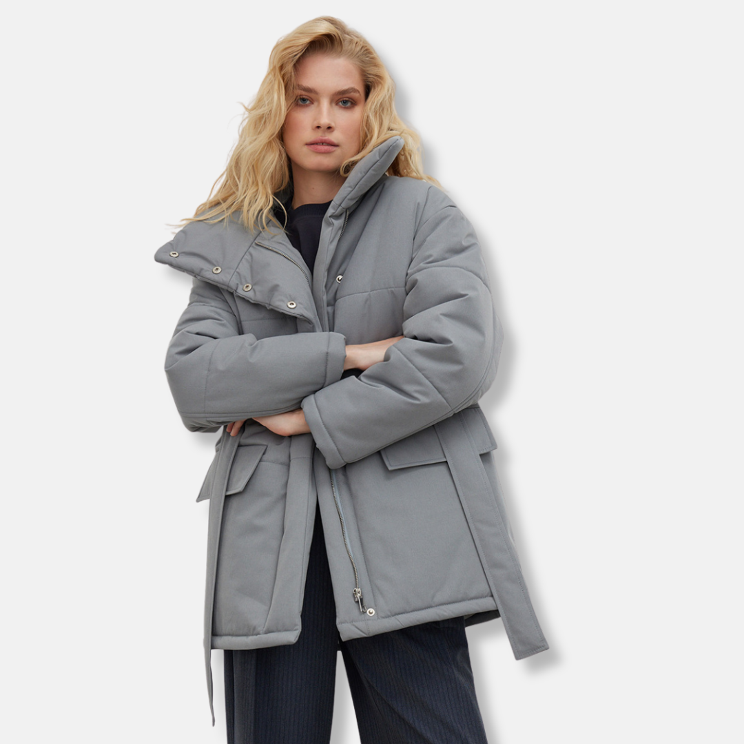 Oversized Fit Belted Stand Collar Jacket