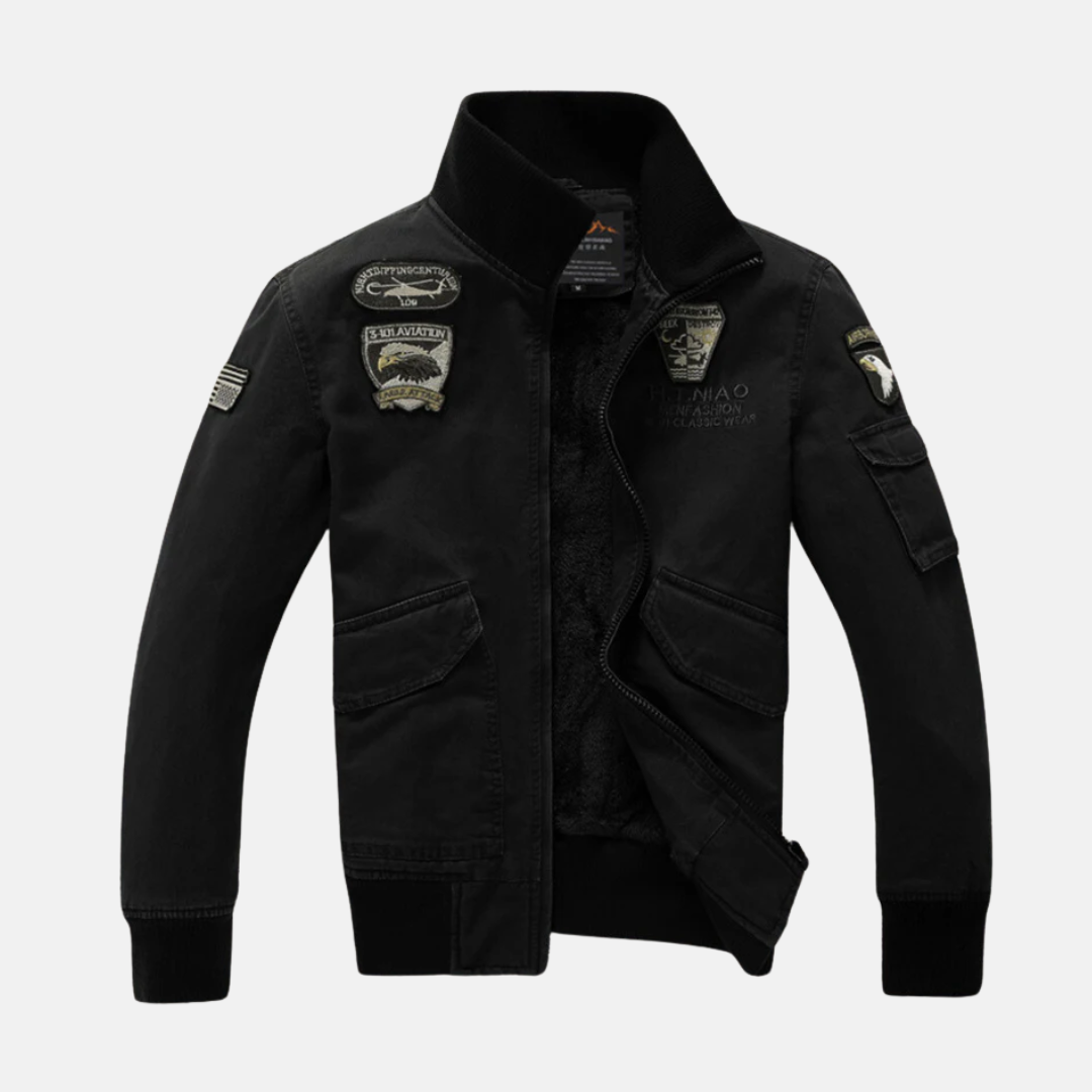 Plush Lined Embroidered Slim Fit Bomber Jacket