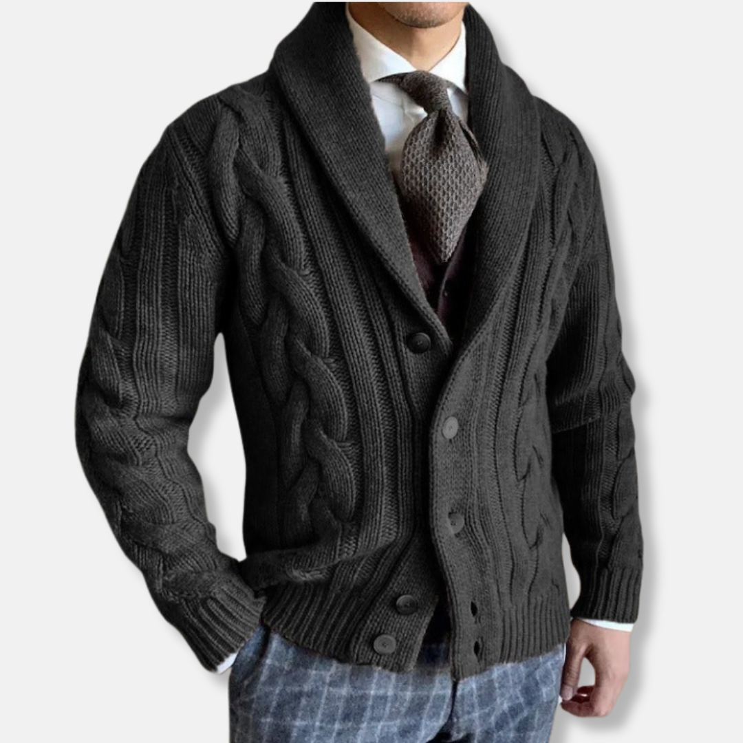 Cable Knit Shawl Lapel Cardigan