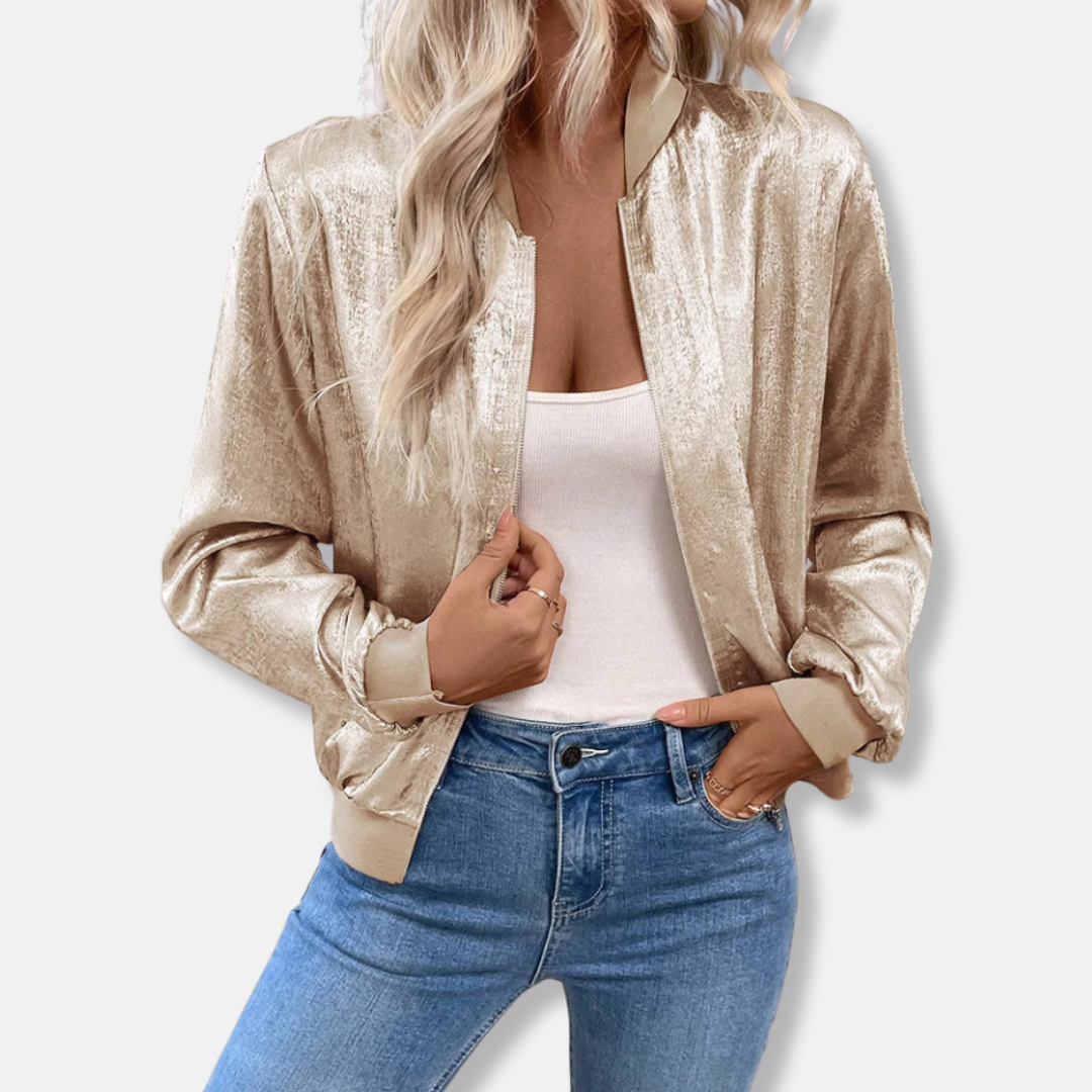 Satin Finish Relaxed Fit Bomber Jacket