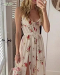 Women's Maxi Dress - Sleeveless with Spaghetti Straps - Deep Neckline - Elegant Cut