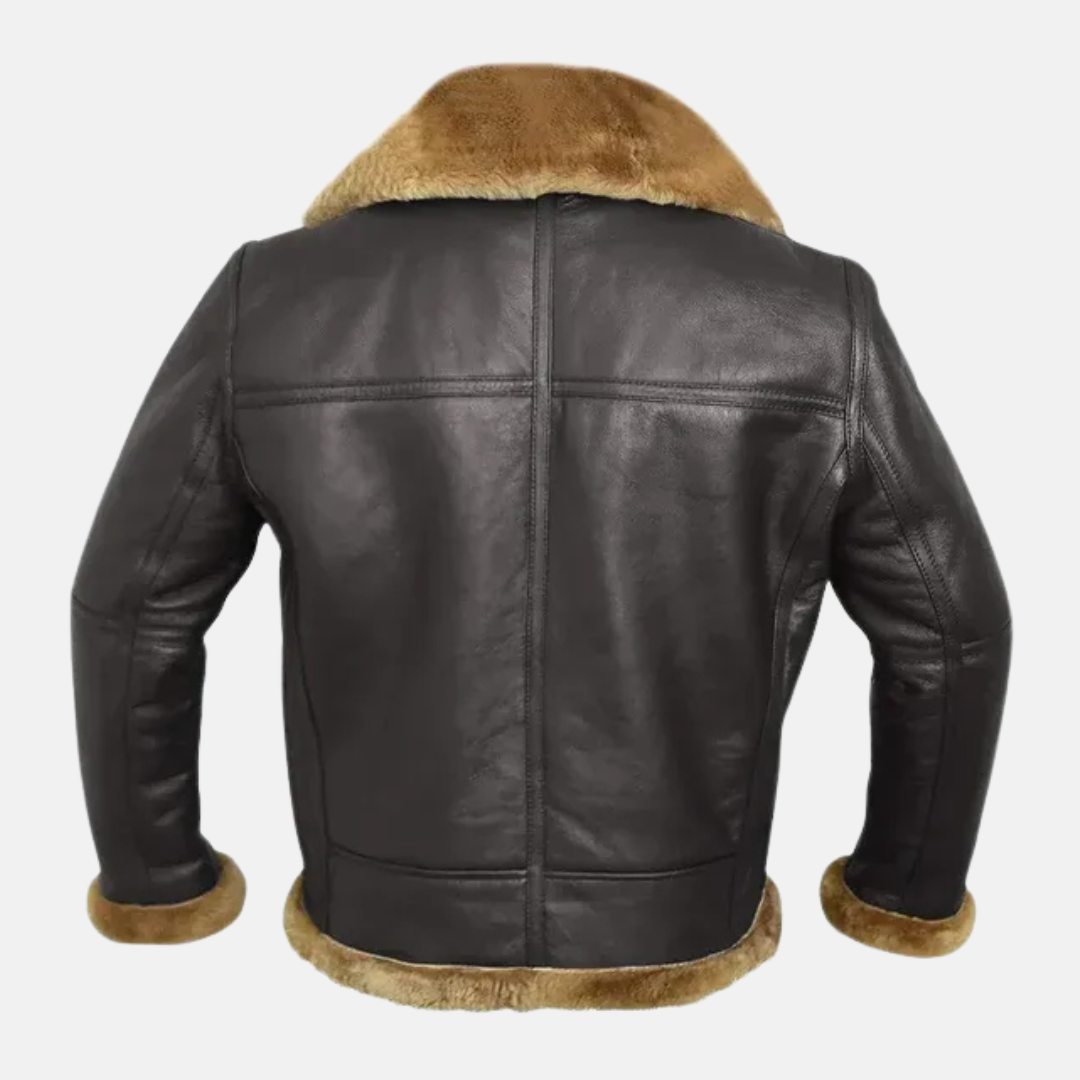 Oversized Shearling Lined Leather Bomber Jacket
