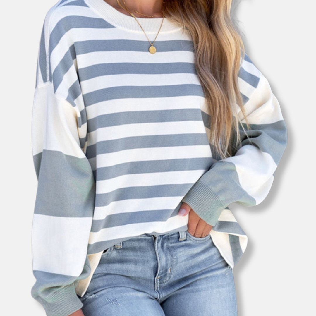 Oversized Soft Knit Striped Crewneck Sweater