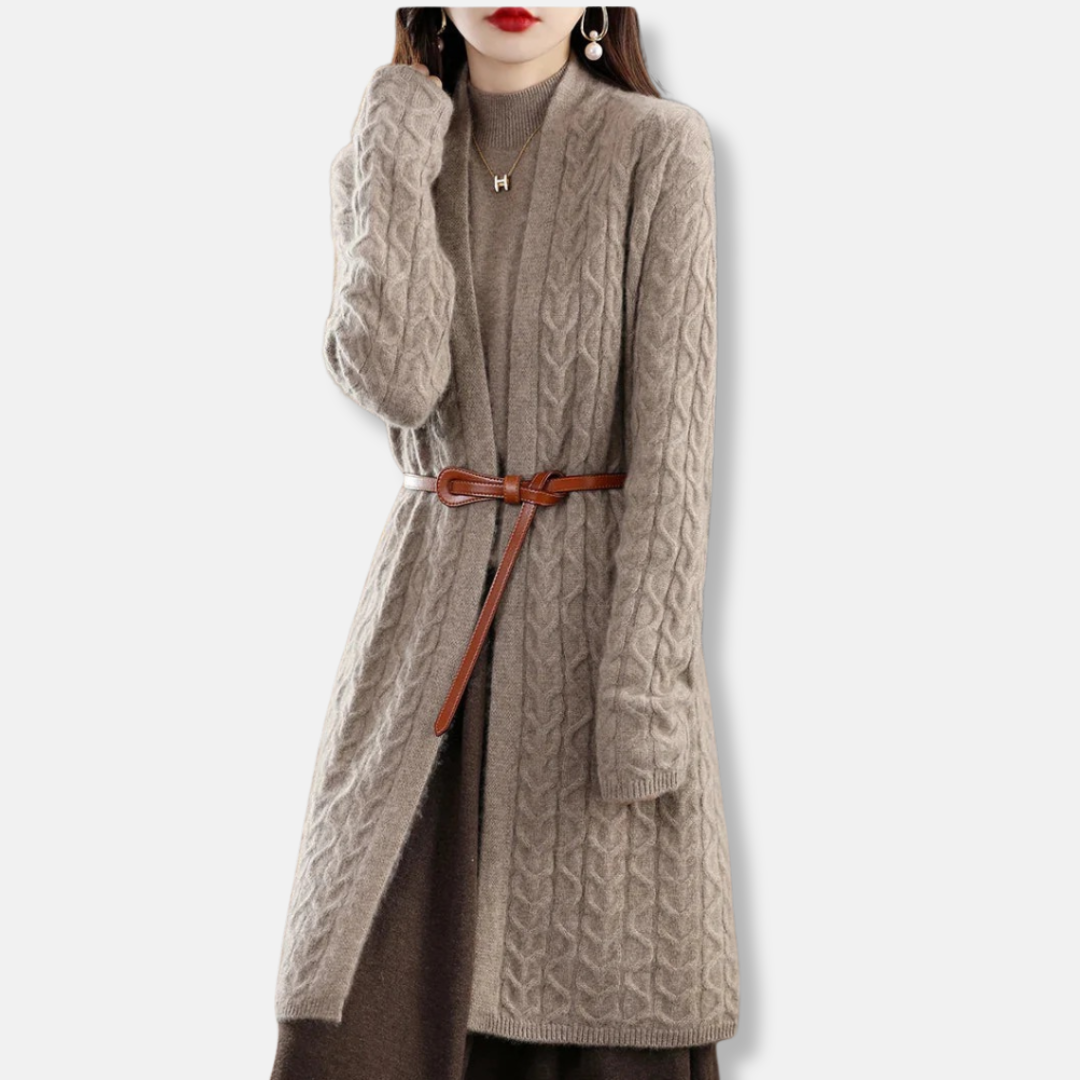 Cable Knit Belted Relaxed Long Cardigan